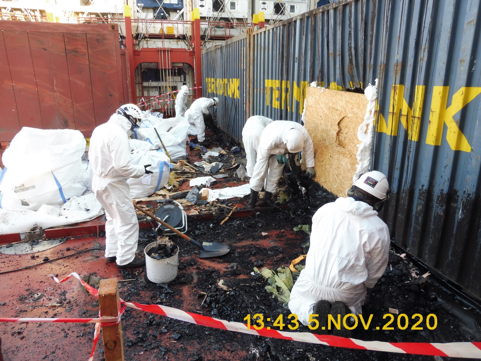 Pollution on container vessel and fire